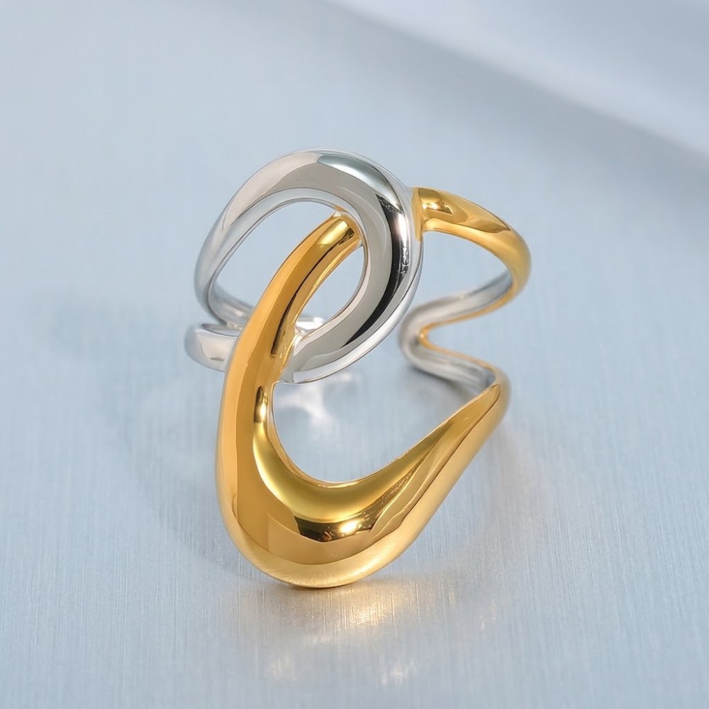 Μοντέρνο Δίχρωμο Δαχτυλίδι – Organic Wave Two-Tone & Adjustable Design