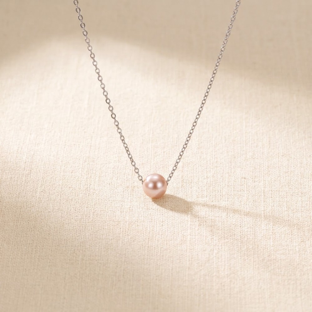 Ασημένιο Ατσάλινο Κολιέ με Μαργαριτάρι – Minimal Solitaire Pearl Necklace