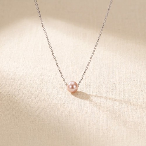 Ασημένιο Ατσάλινο Κολιέ με Μαργαριτάρι – Minimal Solitaire Pearl Necklace