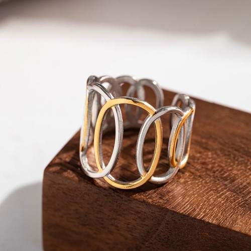 Δίχρωμο Ανοξείδωτο Ατσάλινο Δαχτυλίδι «Oval Waves» (Gold & Silver Mix)